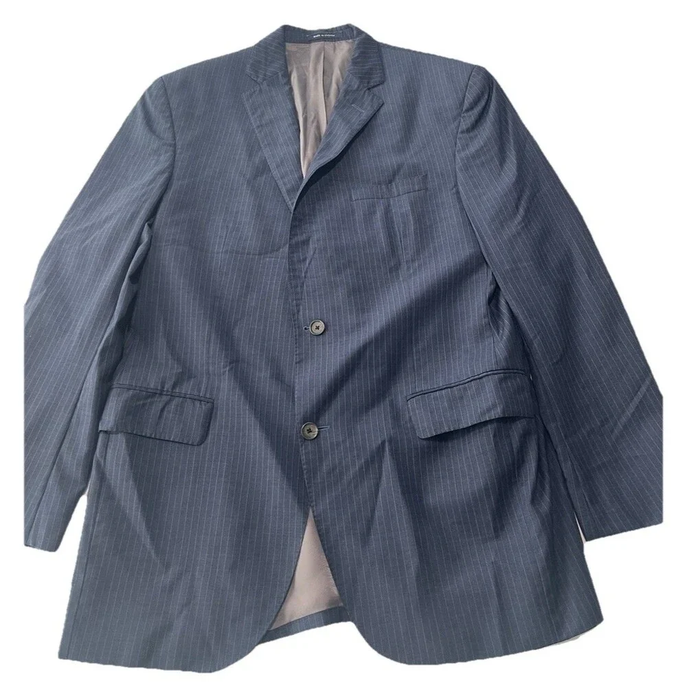 Loro Piana Jacket Mens 42L Blue Pinstriped Blazer Sport Coat Wool